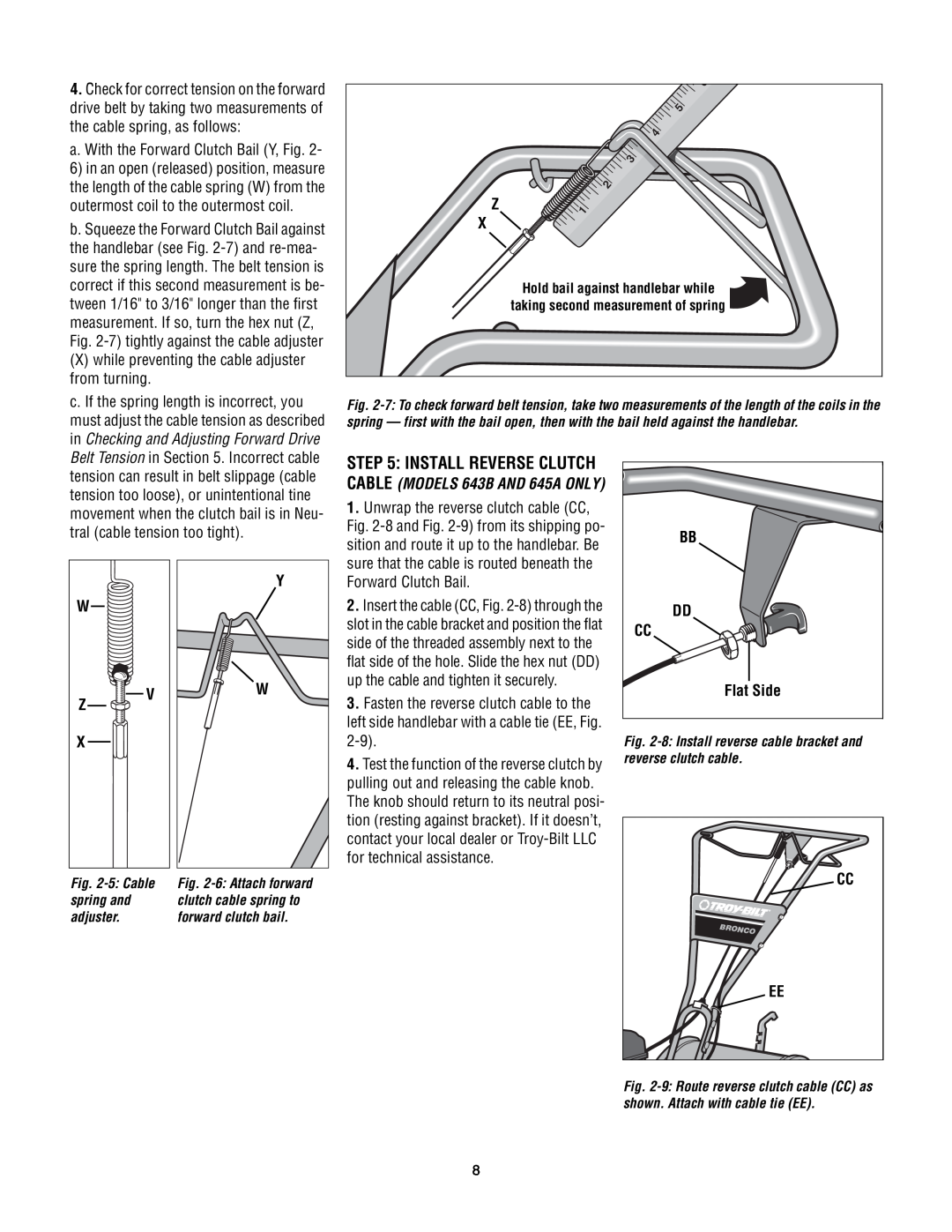 Troy-Bilt 643B Super Bronco manual X while preventing the cable adjuster from turning, Flat Side 