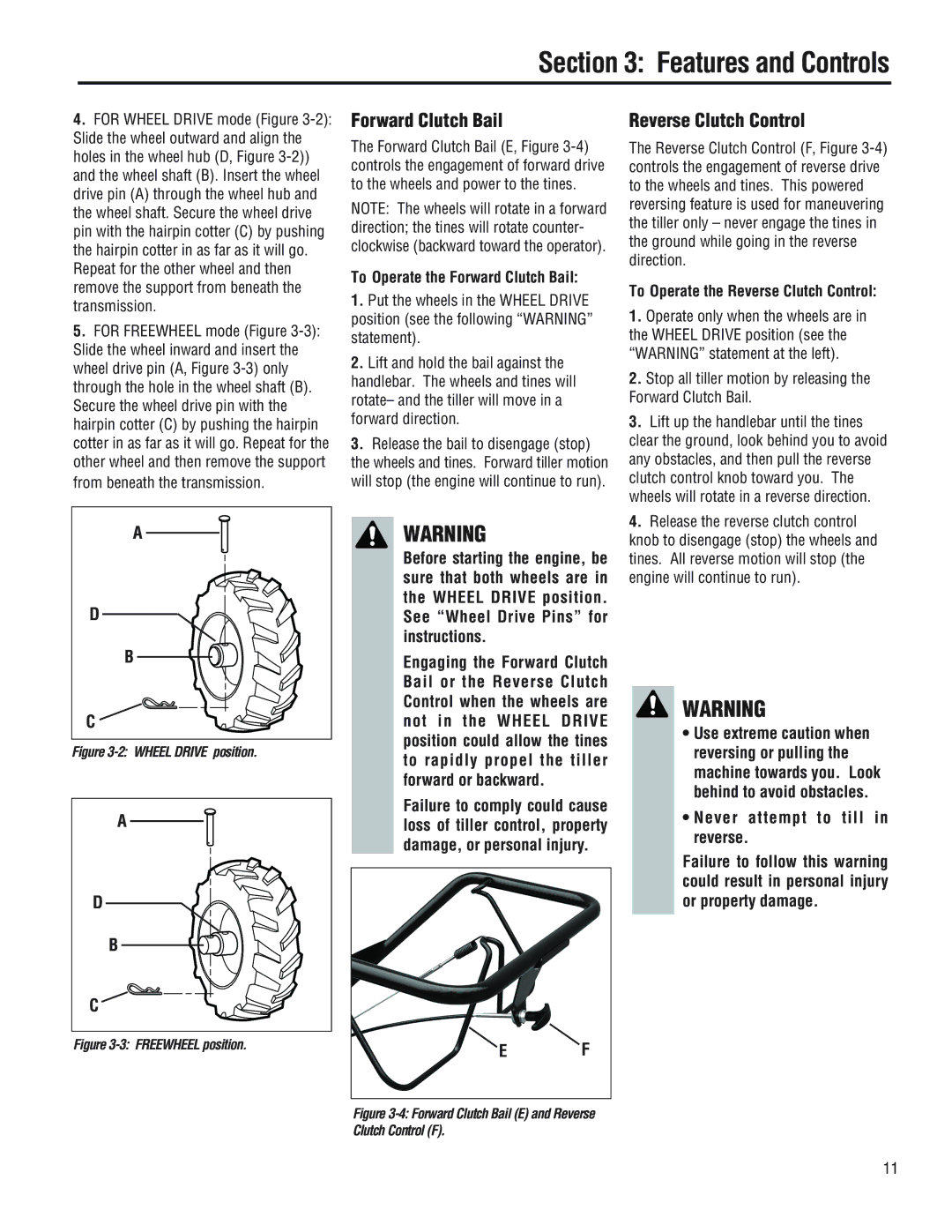 Troy-Bilt 644H-Bronco, 645A-Bronco manual Reverse Clutch Control, To Operate the Forward Clutch Bail 