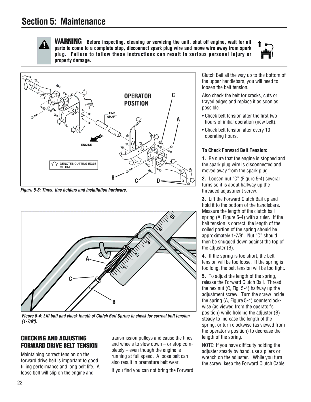 Troy-Bilt 644H-Bronco, 645A-Bronco manual Position, To Check Forward Belt Tension 