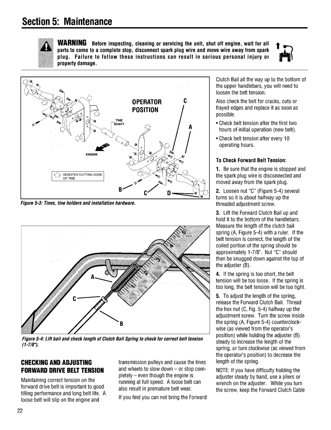 Troy-Bilt 644H manual Position, Checkingand Adjusting Forwarddrive Belttension, To CheckForwardBelt Tension 