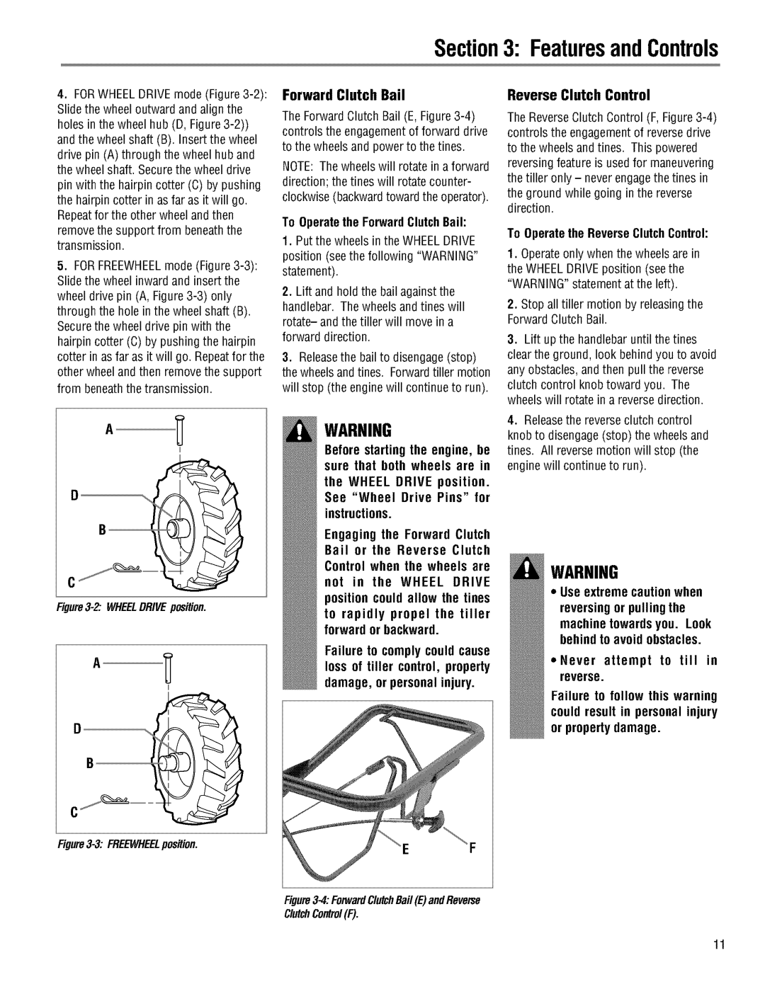 Troy-Bilt 645AMBRONCO manual Forward Clutch Bail, To Operatethe Forward ClutchBail, To Operatethe Reverse ClutchControl 