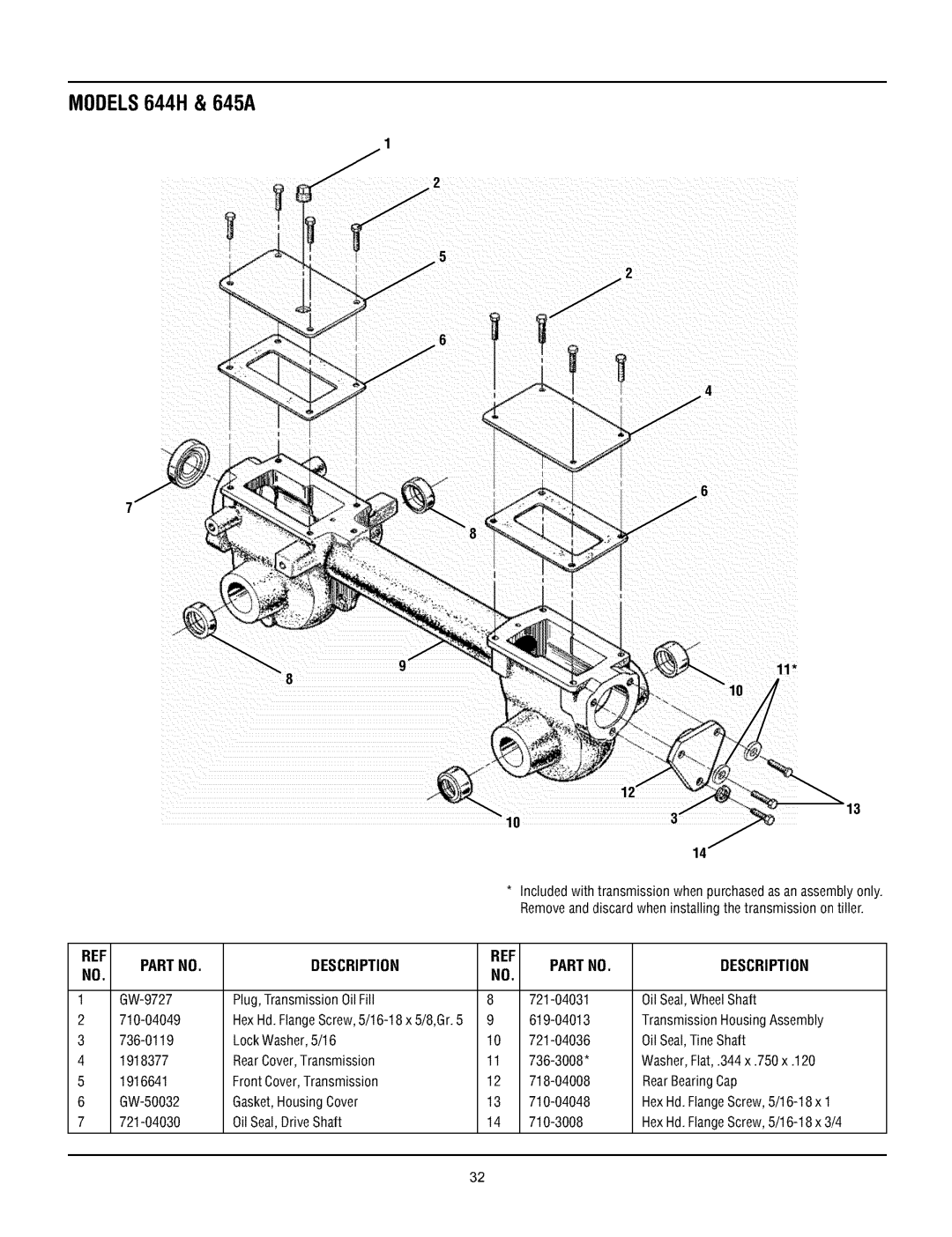 Troy-Bilt 644HMBRONCO, 645AMBRONCO manual Description Partno 