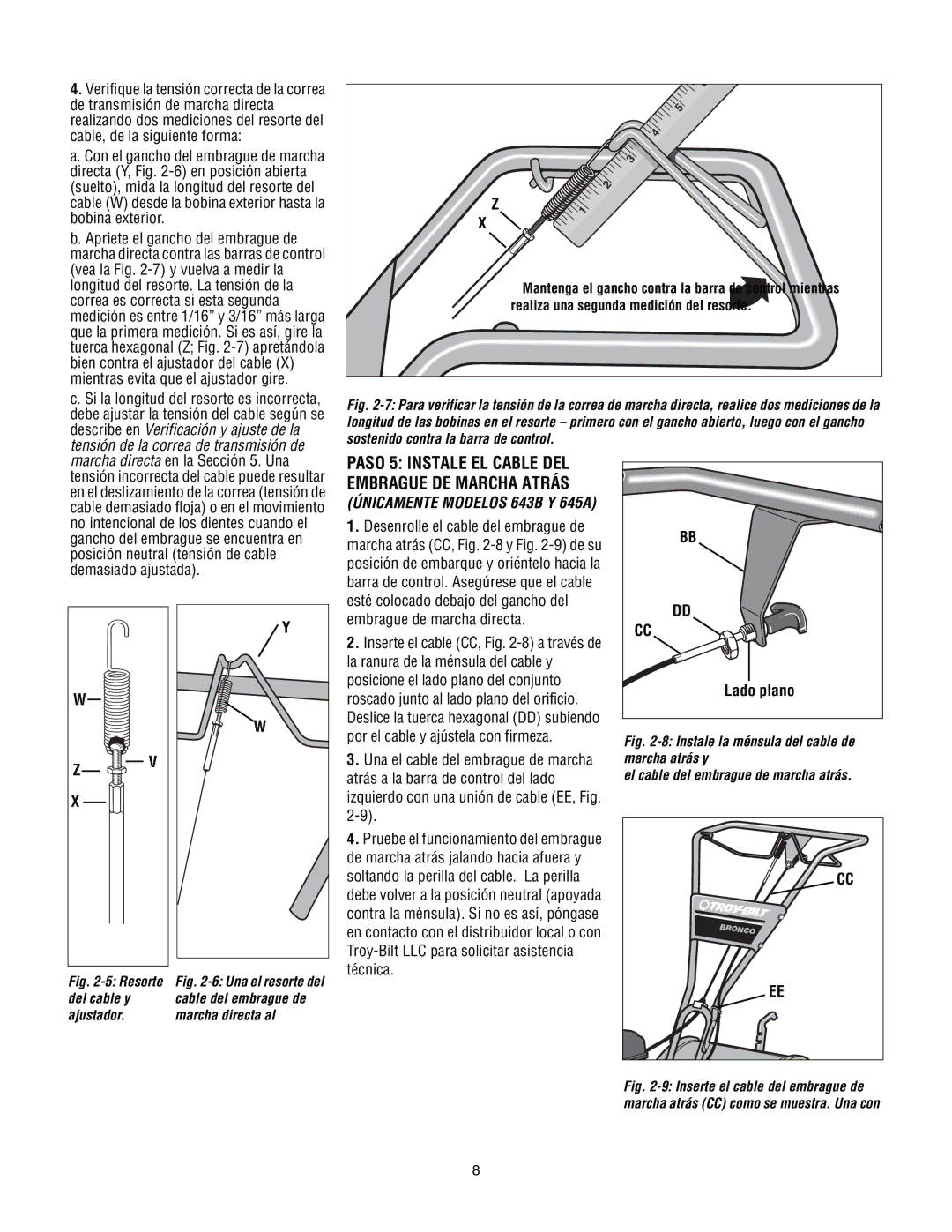 Troy-Bilt 643D-Tuffy/Bronco, 643B, 645A - Super Bronco manual Únicamente Modelos 643B Y 645A 