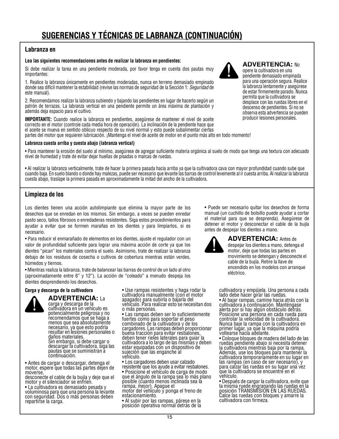 Troy-Bilt 643D-Tuffy/Bronco, 643B, 645A - Super Bronco manual Sugerencias Y Técnicas DE Labranza Continuación, Labranza en 