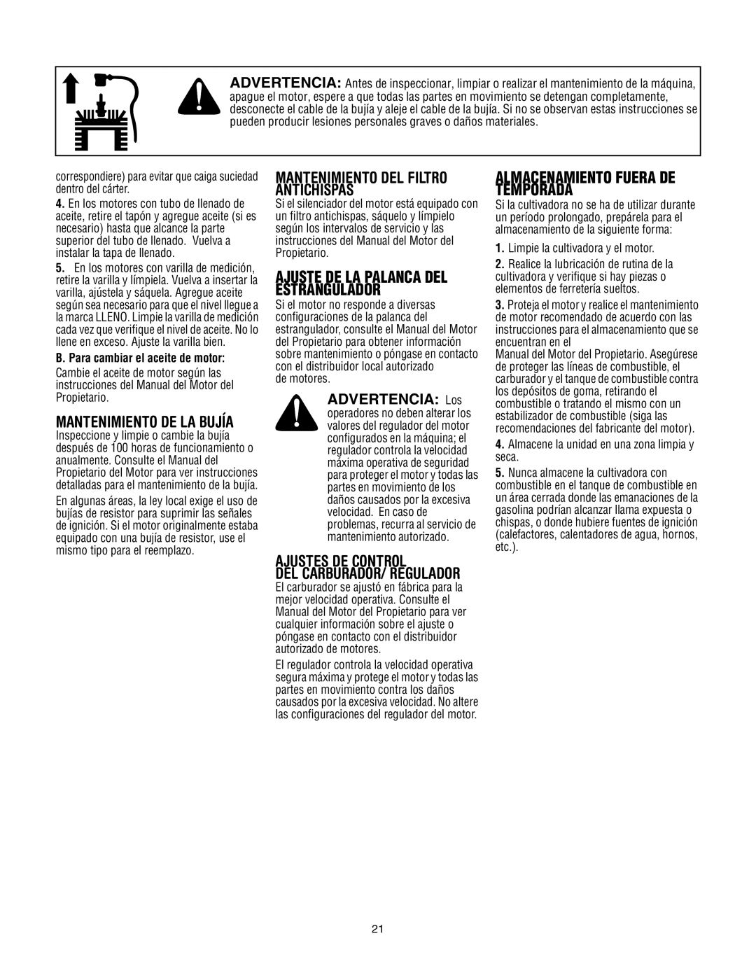 Troy-Bilt 643D, 645A, 643B Mantenimiento DEL Filtro Antichispas, Ajustes DE Control, Ajuste DE LA Palanca DEL Estrangulador 