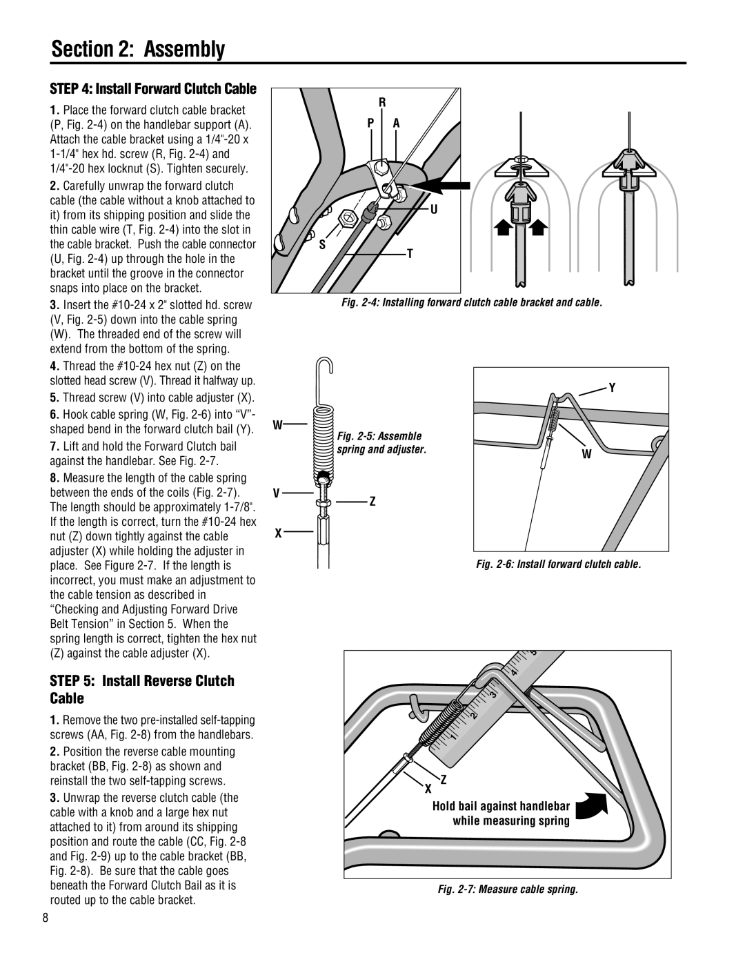 Troy-Bilt 645A-Bronco manual Install Forward Clutch Cable, Install Reverse Clutch Cable 