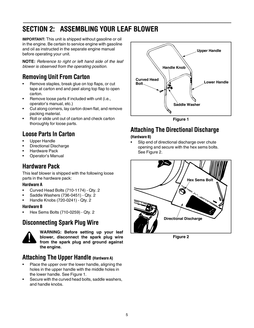 Troy-Bilt 654 manual Assembling Your Leaf Blower 