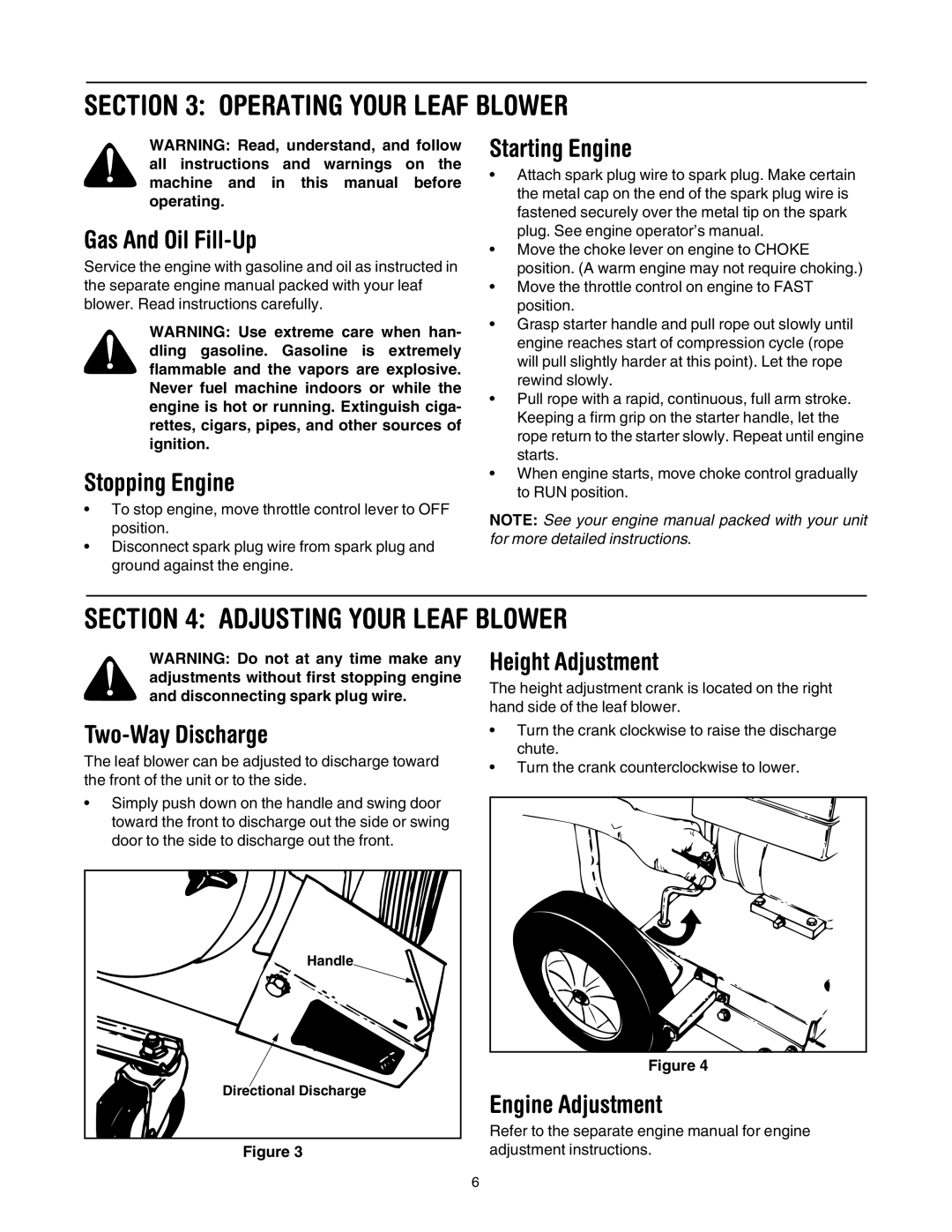 Troy-Bilt 654 manual Operating Your Leaf Blower, Adjusting Your Leaf Blower 