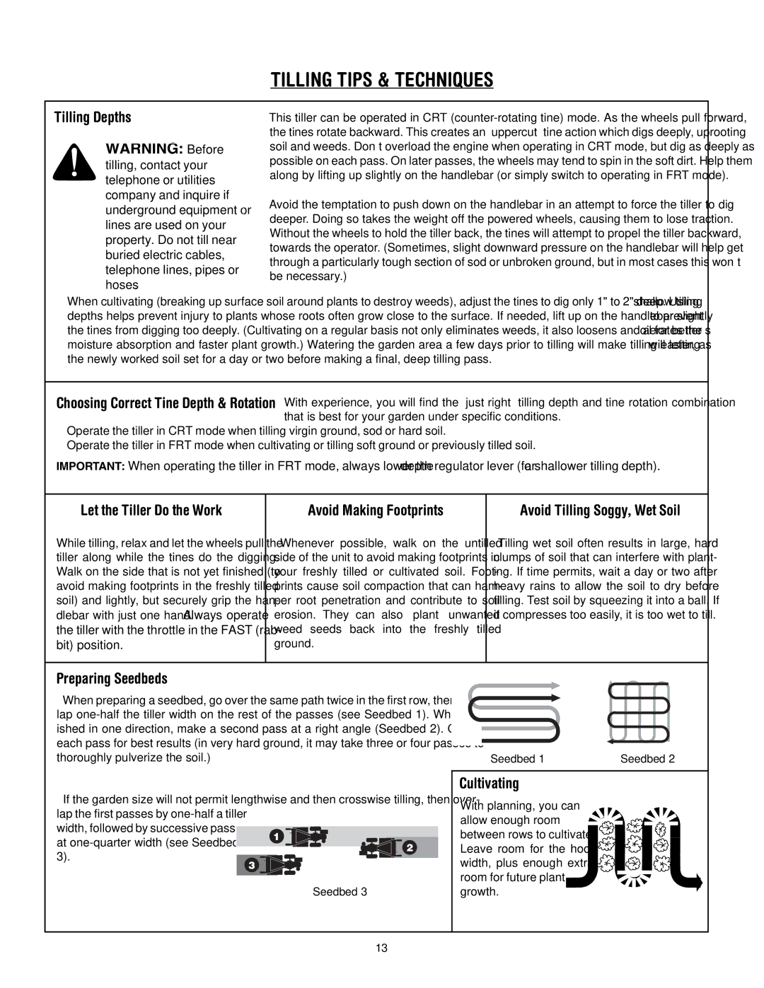 Troy-Bilt 654J manual Tilling Tips & Techniques, Tilling Depths 