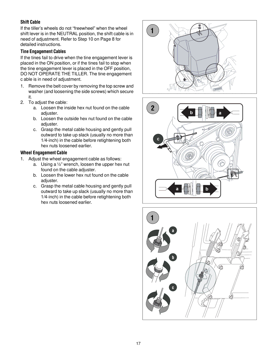 Troy-Bilt 654J manual Shift Cable, Tine Engagement Cables, Wheel Engagement Cable 