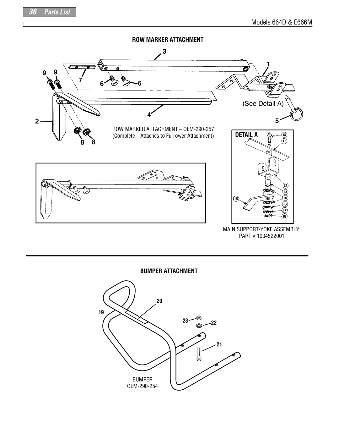 Troy-Bilt 664D, 665B, E666M, 664D, E666M manual ROW Marker Attachment, Bumper Attachment 