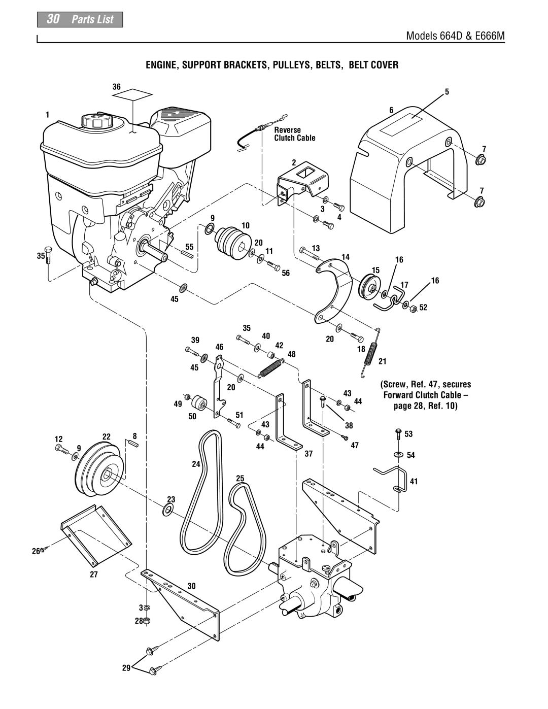 Troy-Bilt 664D, 665B, E666M, 664D, E666M manual ENGINE, Support BRACKETS, PULLEYS, BELTS, Belt Cover 