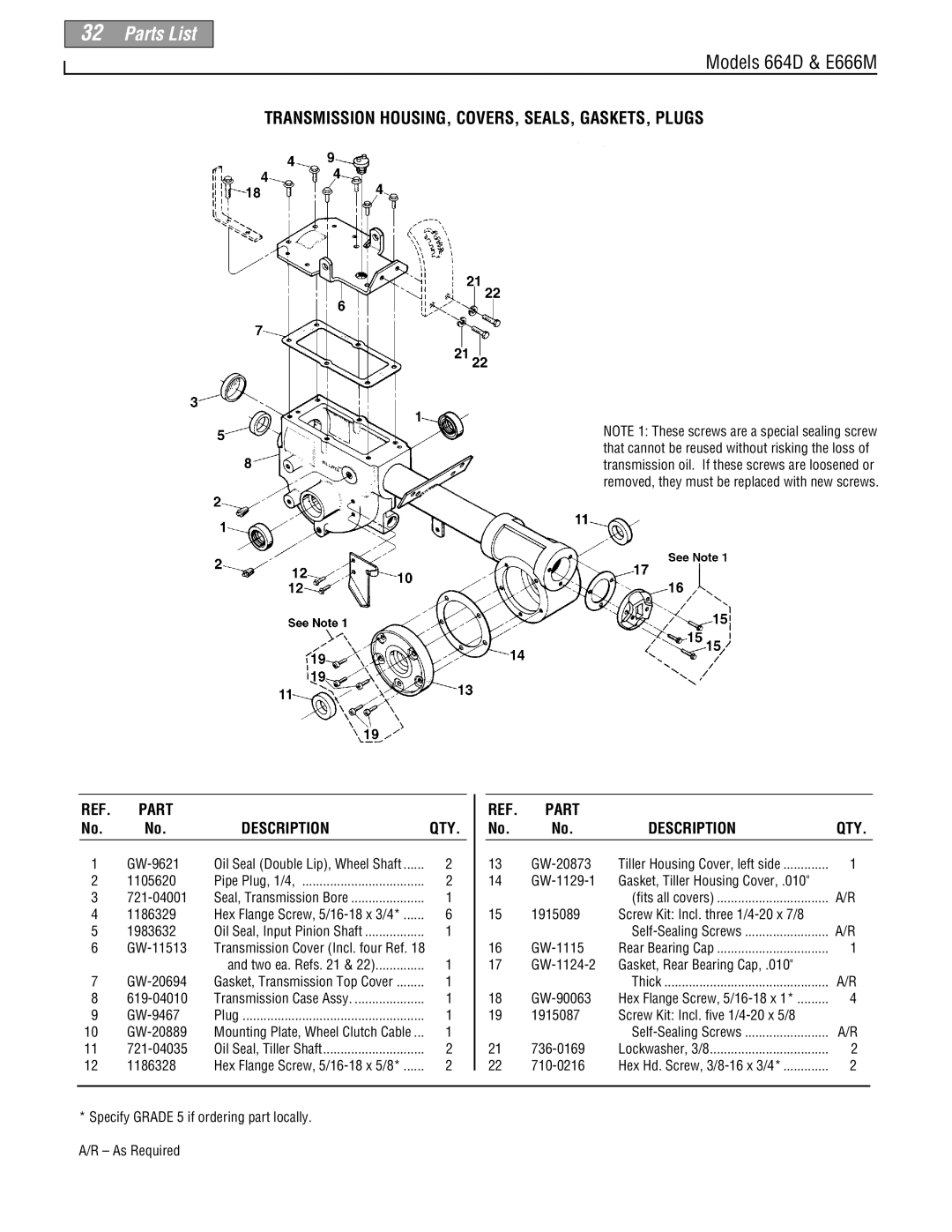 Troy-Bilt 664D, 665B, E666M, 664D, E666M manual Transmission HOUSING, COVERS, SEALS, GASKETS, Plugs 