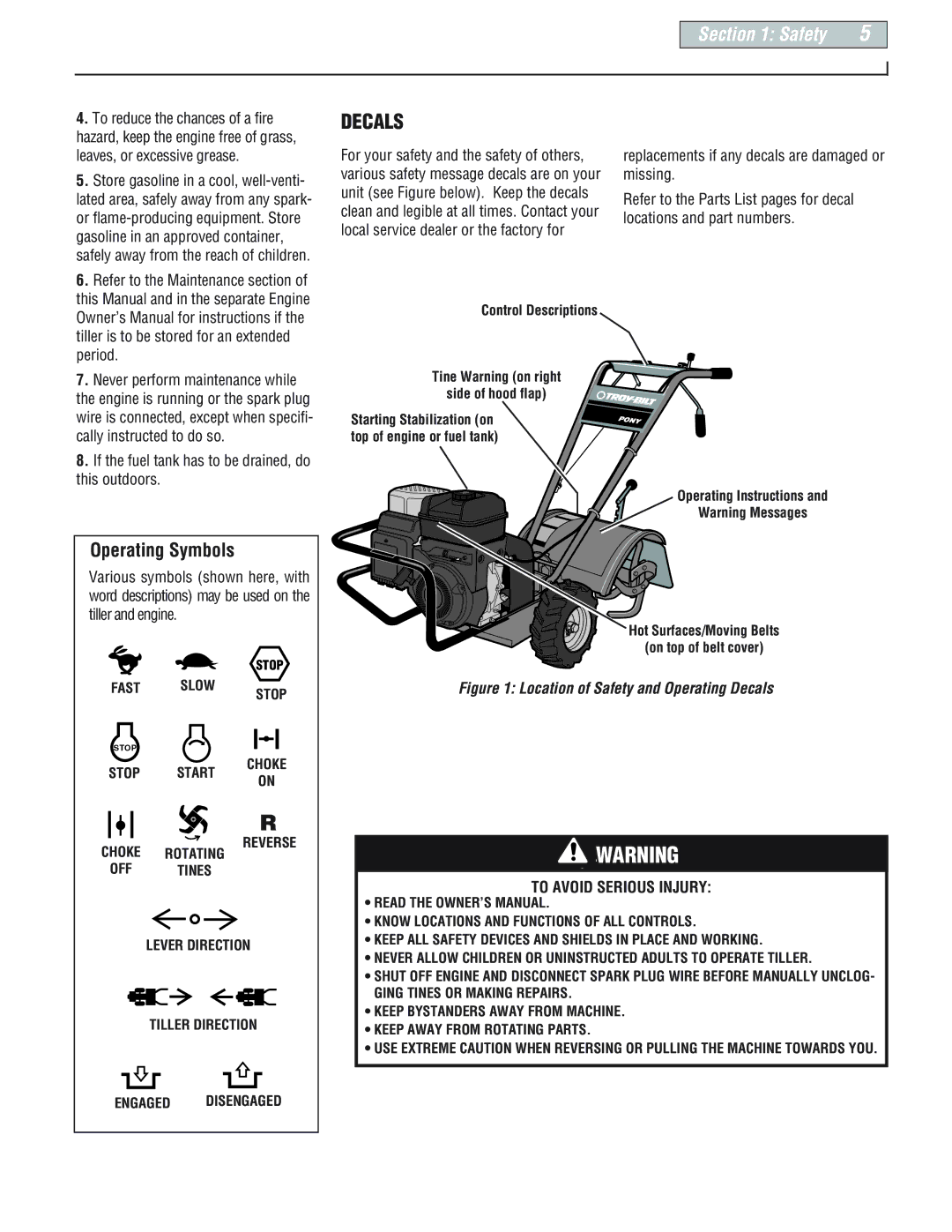 Troy-Bilt E666M, 664D, 665B manual Decals, To Avoid Serious Injury 