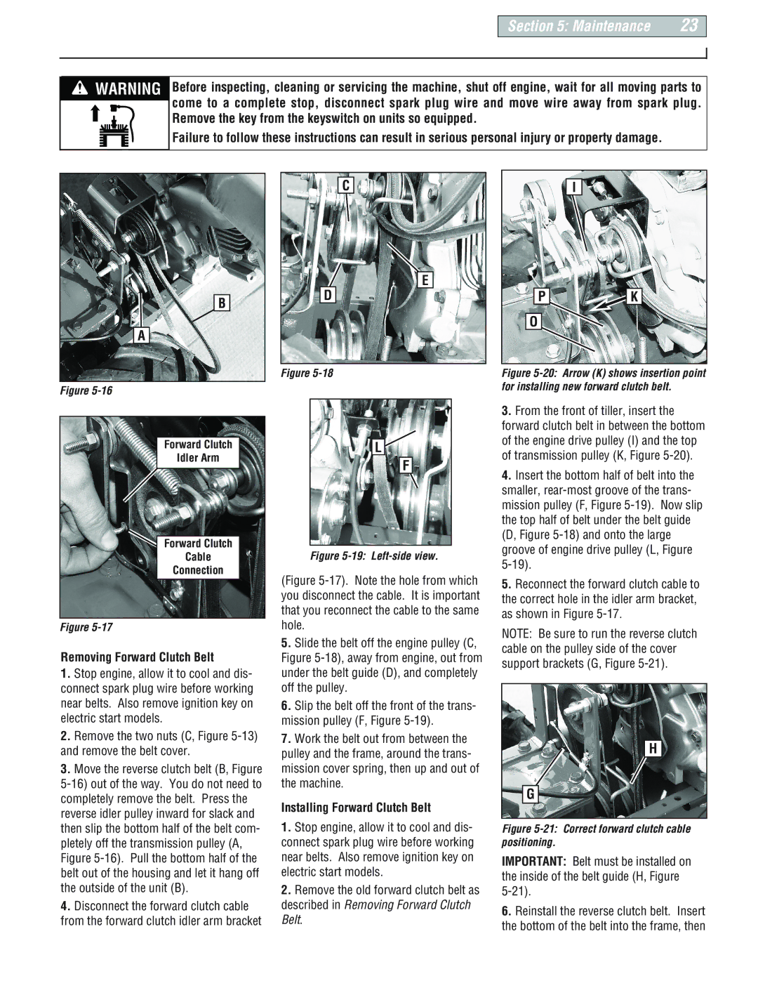 Troy-Bilt E666M-Pony, 664D-Pony manual Removing Forward Clutch Belt, Installing Forward Clutch Belt 