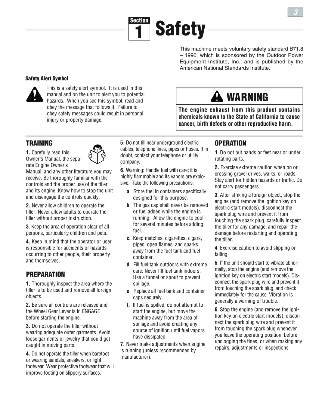 Troy-Bilt E666M-Pony, 664D-Pony manual Training, Preparation, Operation, Safety Alert Symbol 