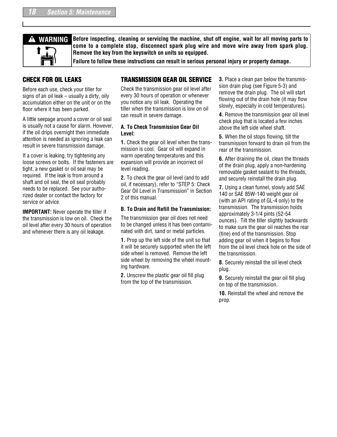 Troy-Bilt 664D-Pony Check for OIL Leaks, Transmission Gear OIL Service, To Check Transmission Gear Oil Level, This manual 