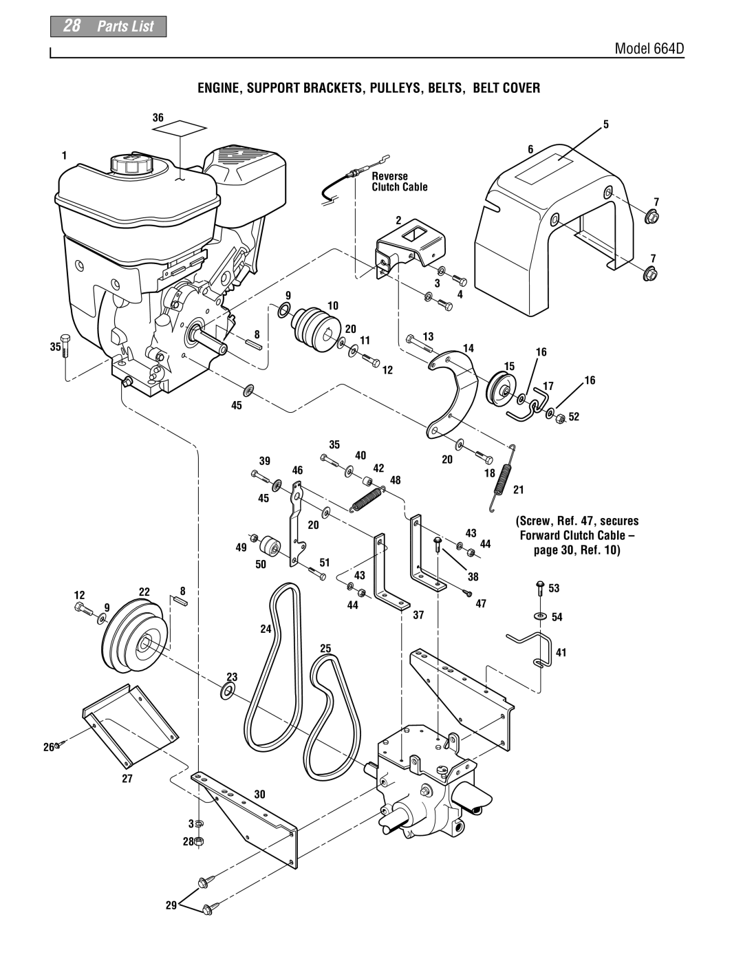 Troy-Bilt 664D-Pony manual ENGINE, Support BRACKETS, PULLEYS, BELTS, Belt Cover 