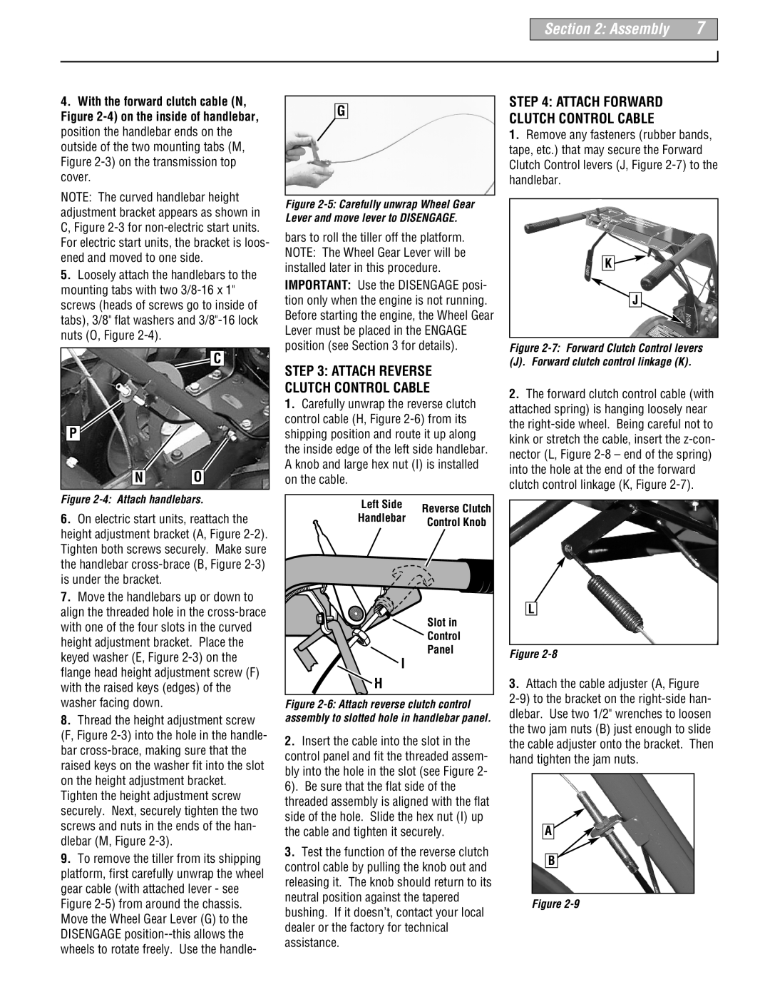 Troy-Bilt 664D-Pony manual Attach Reverse Clutch Control Cable, Attach Forward Clutch Control Cable 