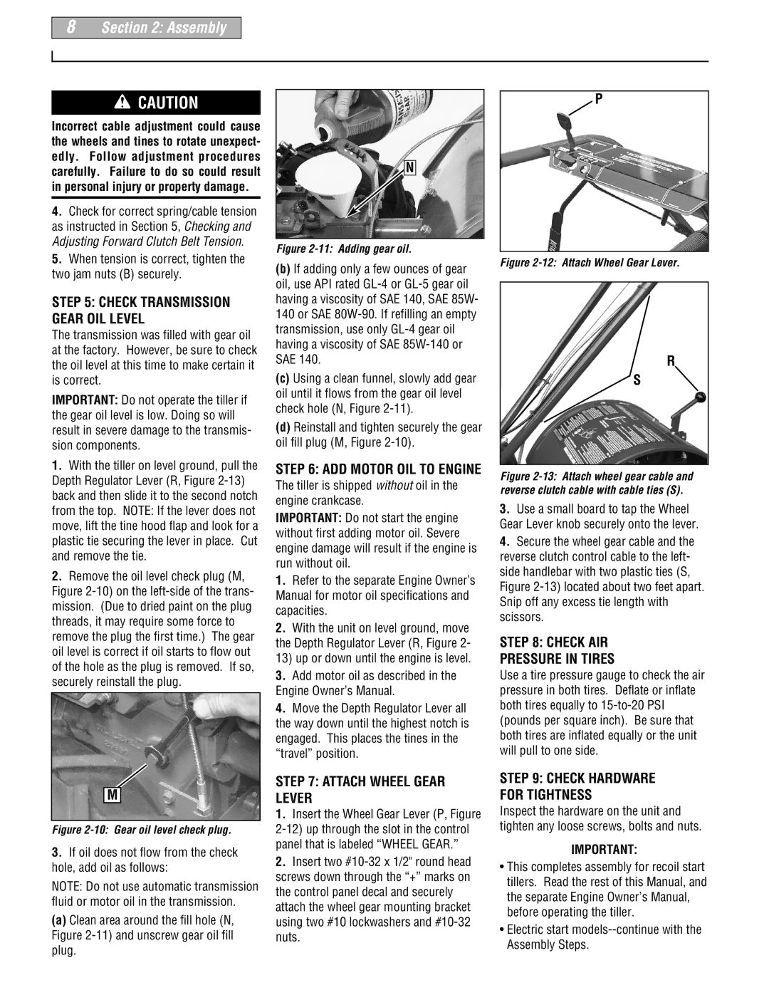 Troy-Bilt 664D-Pony manual Attach Wheel Gear Lever, Check AIR Pressure in Tires, ADD Motor OIL to Engine 