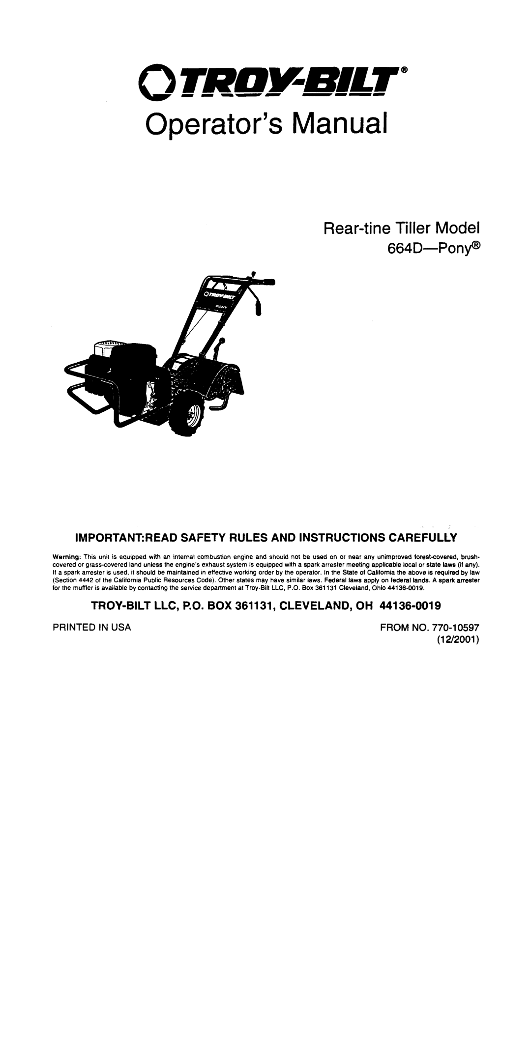 Troy-Bilt 664D manual 