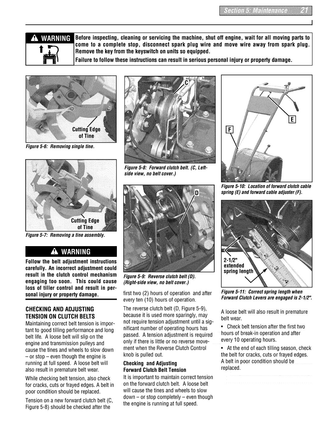 Troy-Bilt E666MM, 664DM manual Checking and Adjusting Tension on Clutch Belts, Reverseclutch belt D, -9 