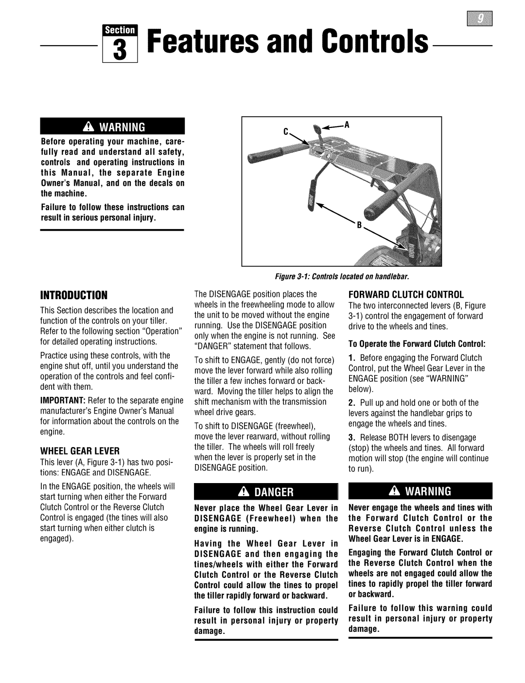 Troy-Bilt E666MM, 664DM manual Wheel Gear Lever, Forward Clutch Control, To Operate the ForwardClutchControl 