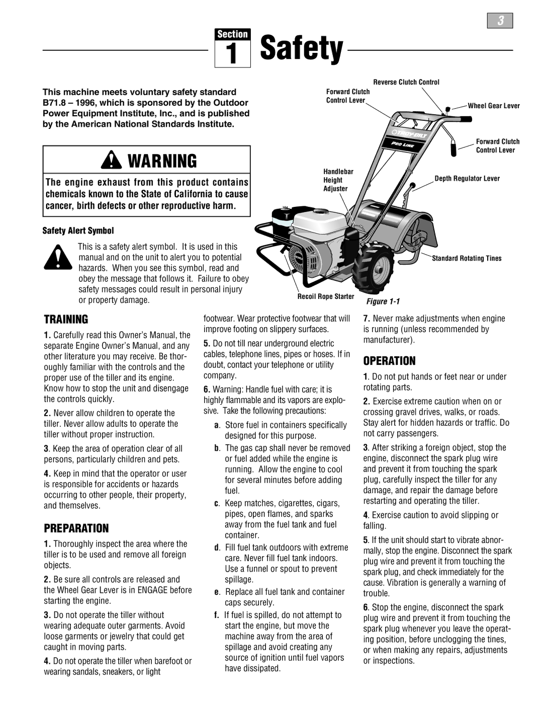 Troy-Bilt 665B manual Training, Preparation, Operation, Safety Alert Symbol, Exercise caution to avoid slipping or falling 