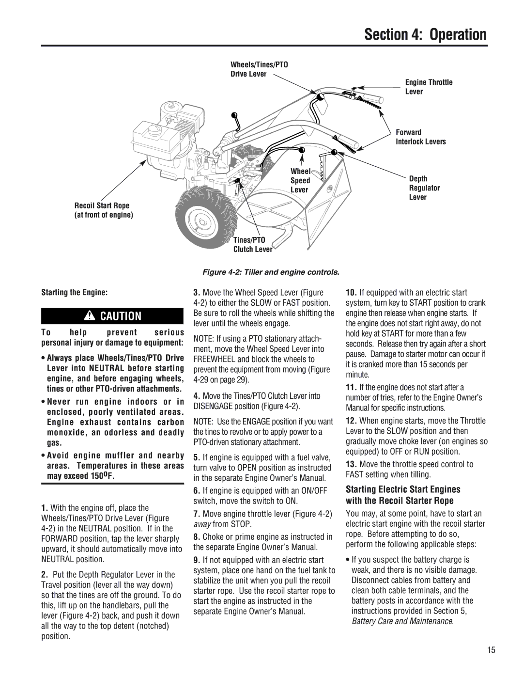 Troy-Bilt 682J, E686N, E682L manual Operation, Move engine throttle lever -2 away from Stop 