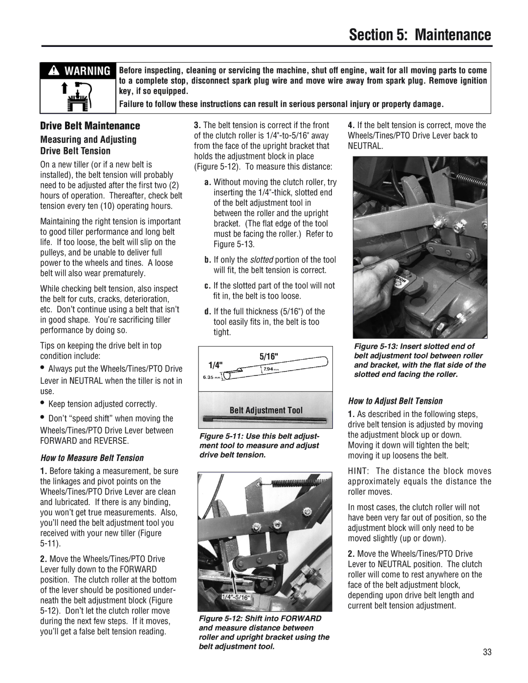 Troy-Bilt 682J, E686N manual Drive Belt Maintenance, Measuring and Adjusting Drive Belt Tension, How to Measure Belt Tension 