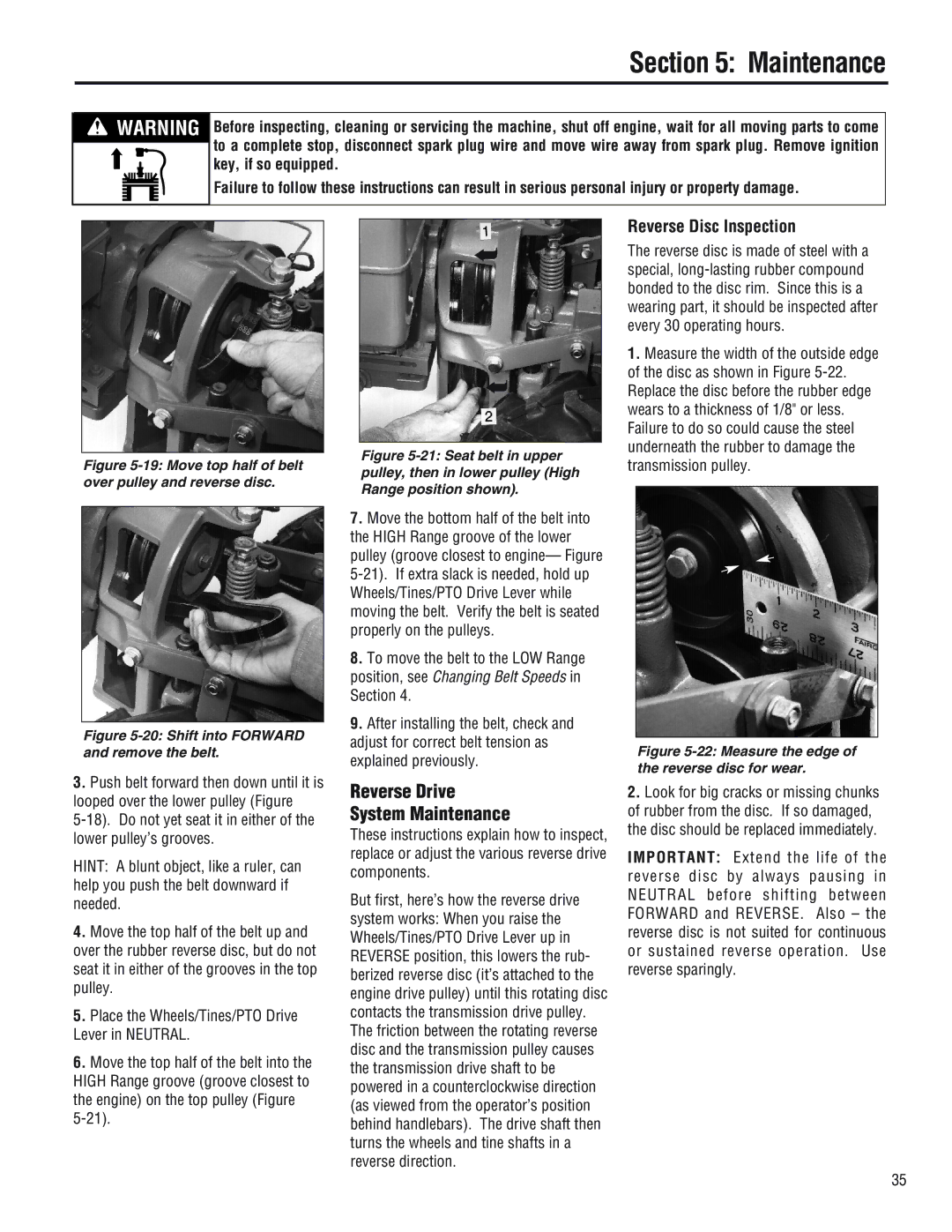 Troy-Bilt E682L, 682J, E686N manual Reverse Drive System Maintenance, Reverse Disc Inspection 