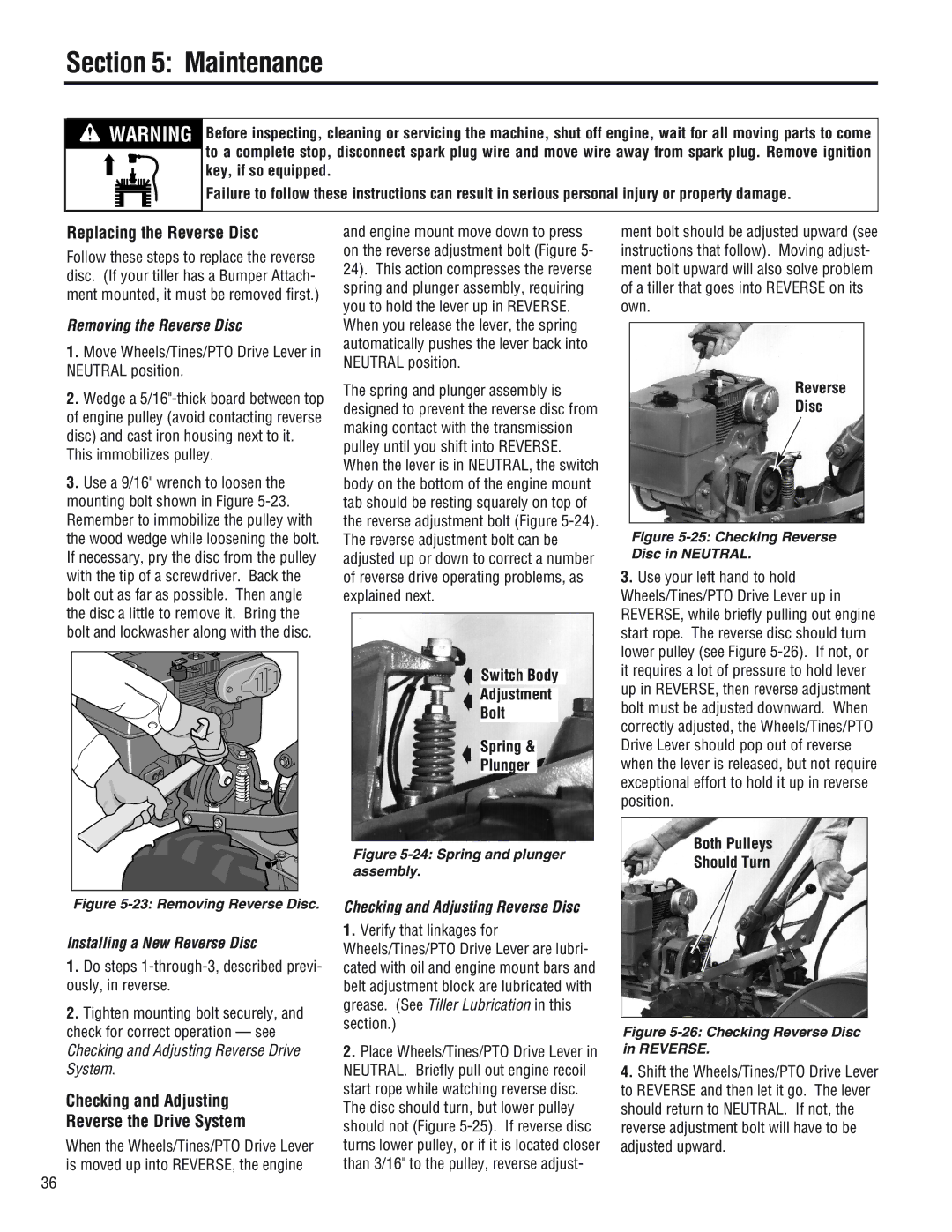 Troy-Bilt 682J Replacing the Reverse Disc, Checking and Adjusting Reverse the Drive System, Removing the Reverse Disc 