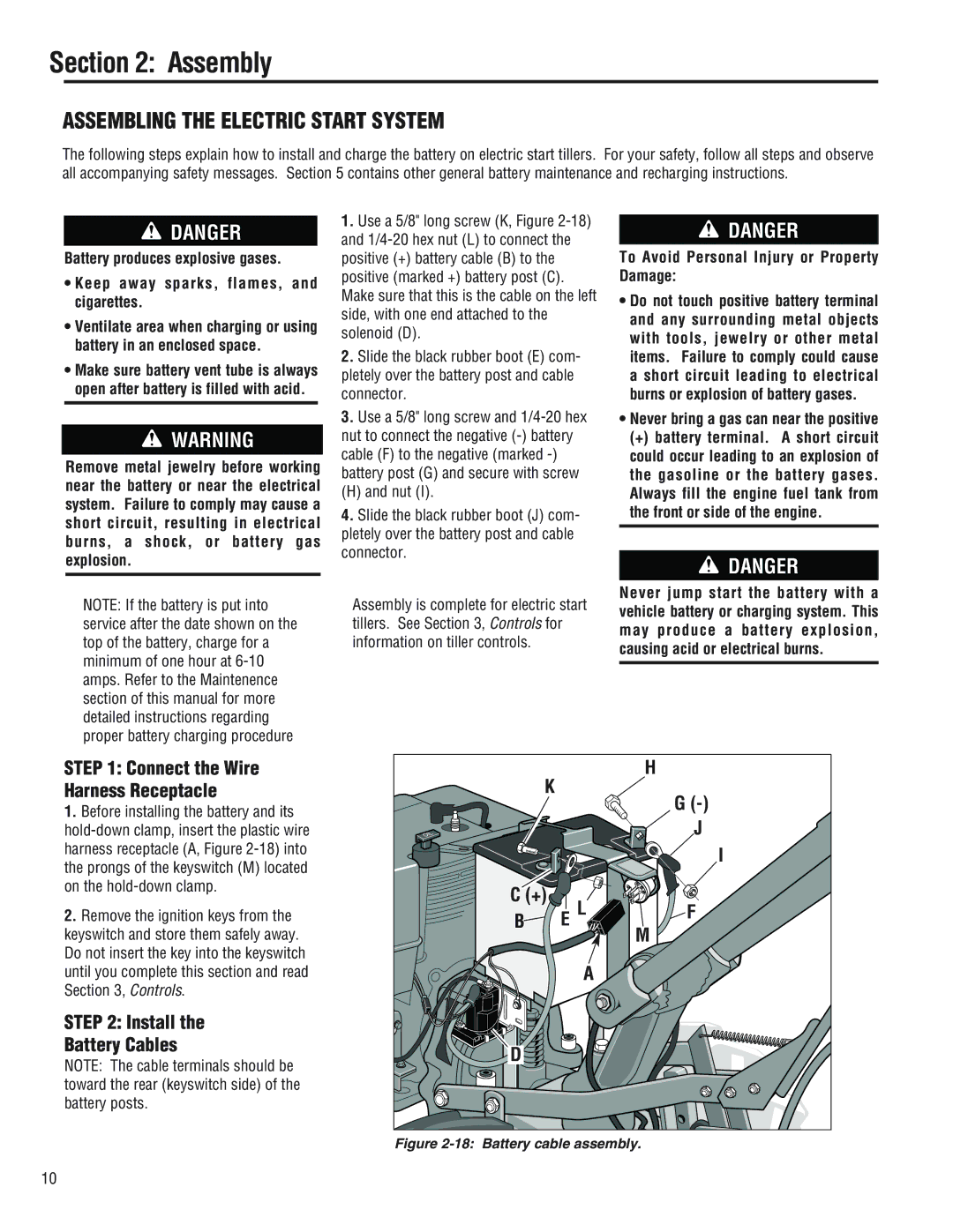 Troy-Bilt 682J, E686N, E682L manual Install Battery Cables, To Avoid Personal Injury or Property Damage 