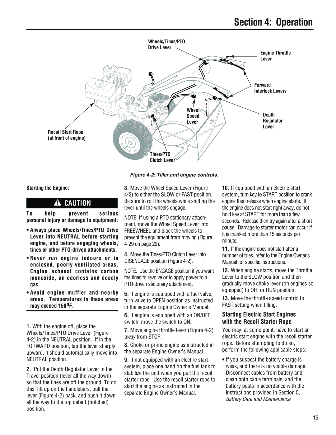 Troy-Bilt 682J, E686N, E682L manual Operation, Move engine throttle lever -2 away from Stop 