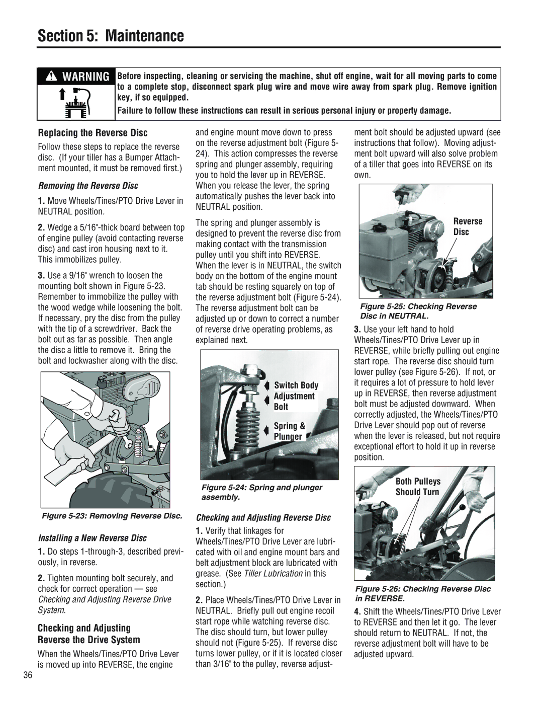 Troy-Bilt 682J, E686N, E682L manual Replacing the Reverse Disc, Checking and Adjusting Reverse the Drive System 