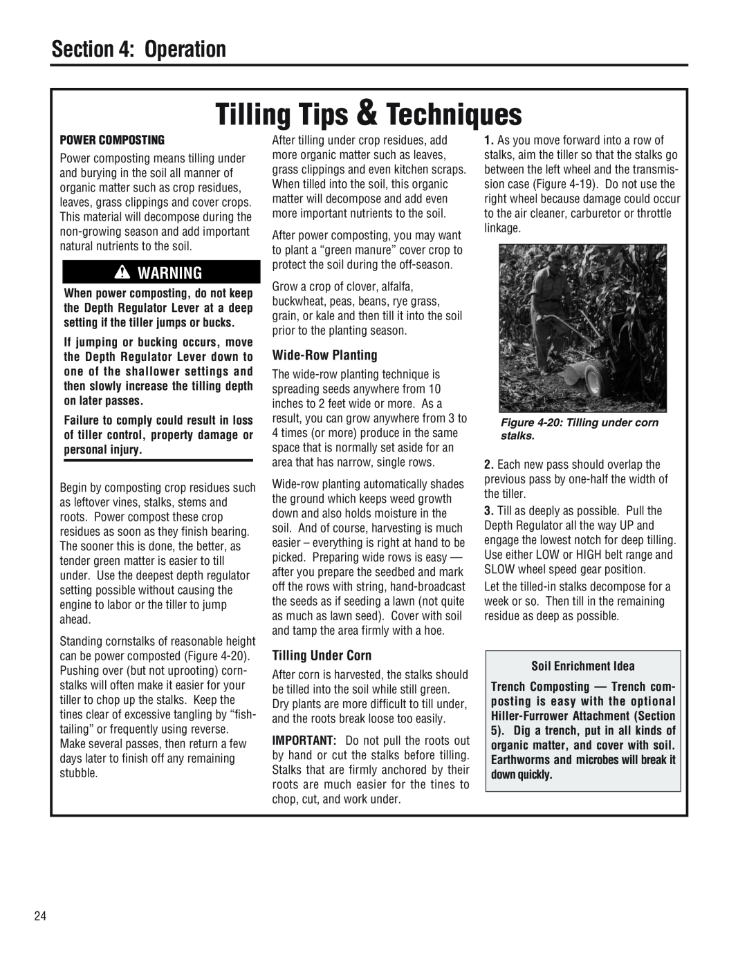 Troy-Bilt 682J Wide-Row Planting, Tilling Under Corn, Power Composting, Soil Enrichment Idea, Tilling Tips & Techniques 