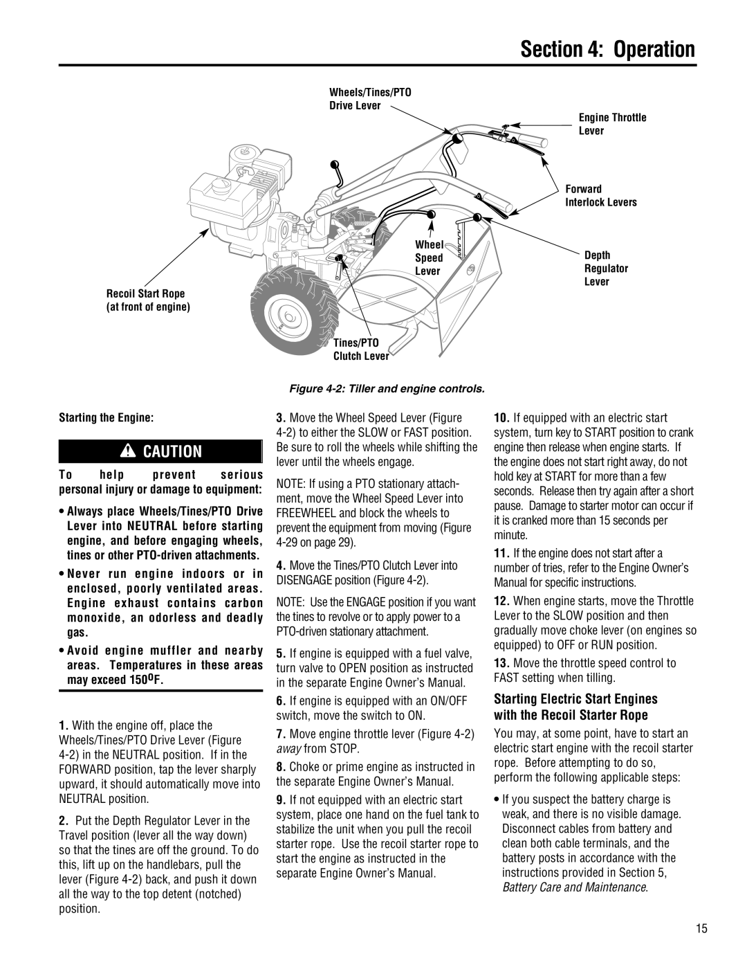 Troy-Bilt E682J-Horse manual Operation, Starting the Engine, To help prevent serious personal injury or damage to equipment 