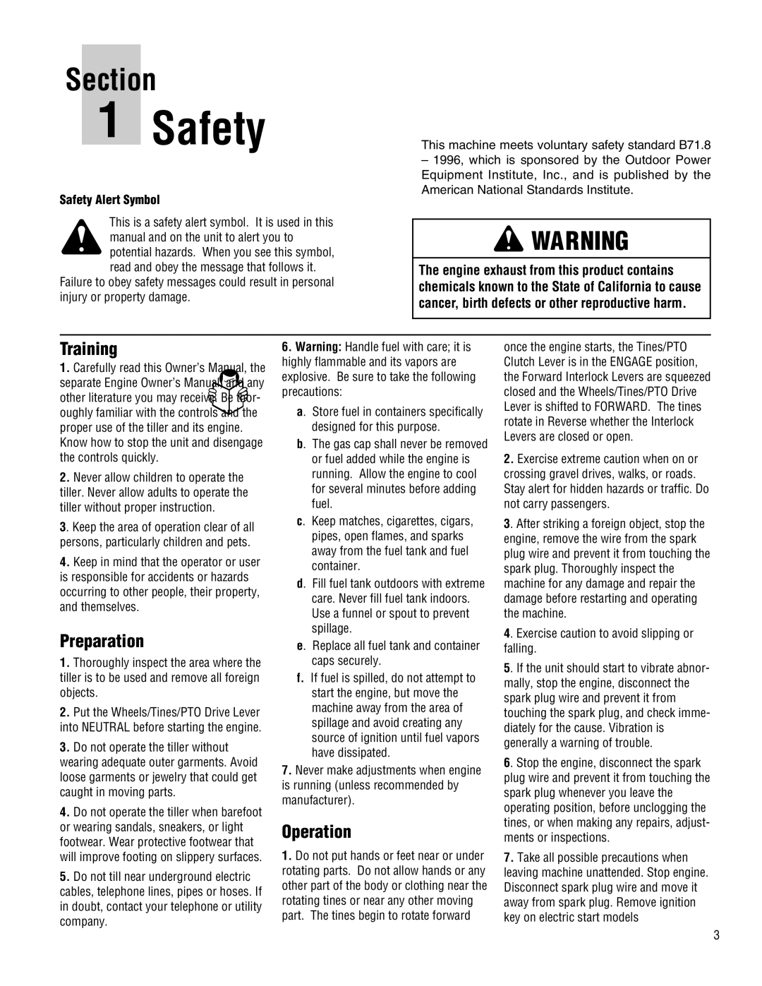 Troy-Bilt E682J-Horse manual Section, Training, Preparation, Operation, Safety Alert Symbol 