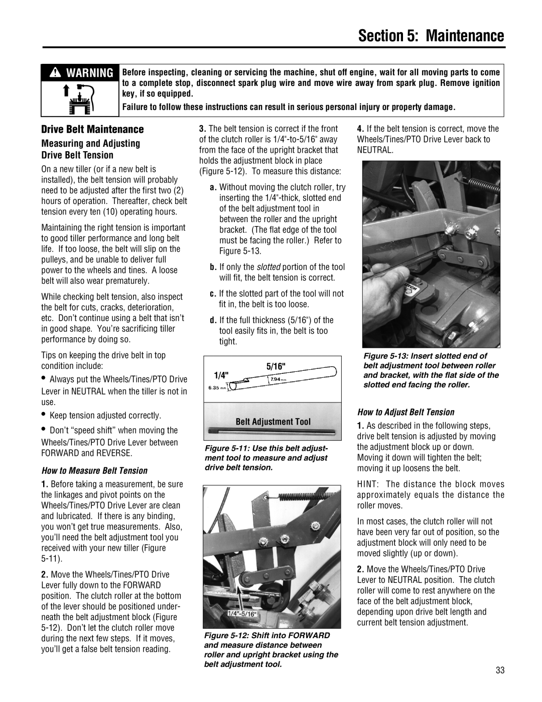 Troy-Bilt E682J-Horse Drive Belt Maintenance, Measuring and Adjusting Drive Belt Tension, How to Measure Belt Tension 