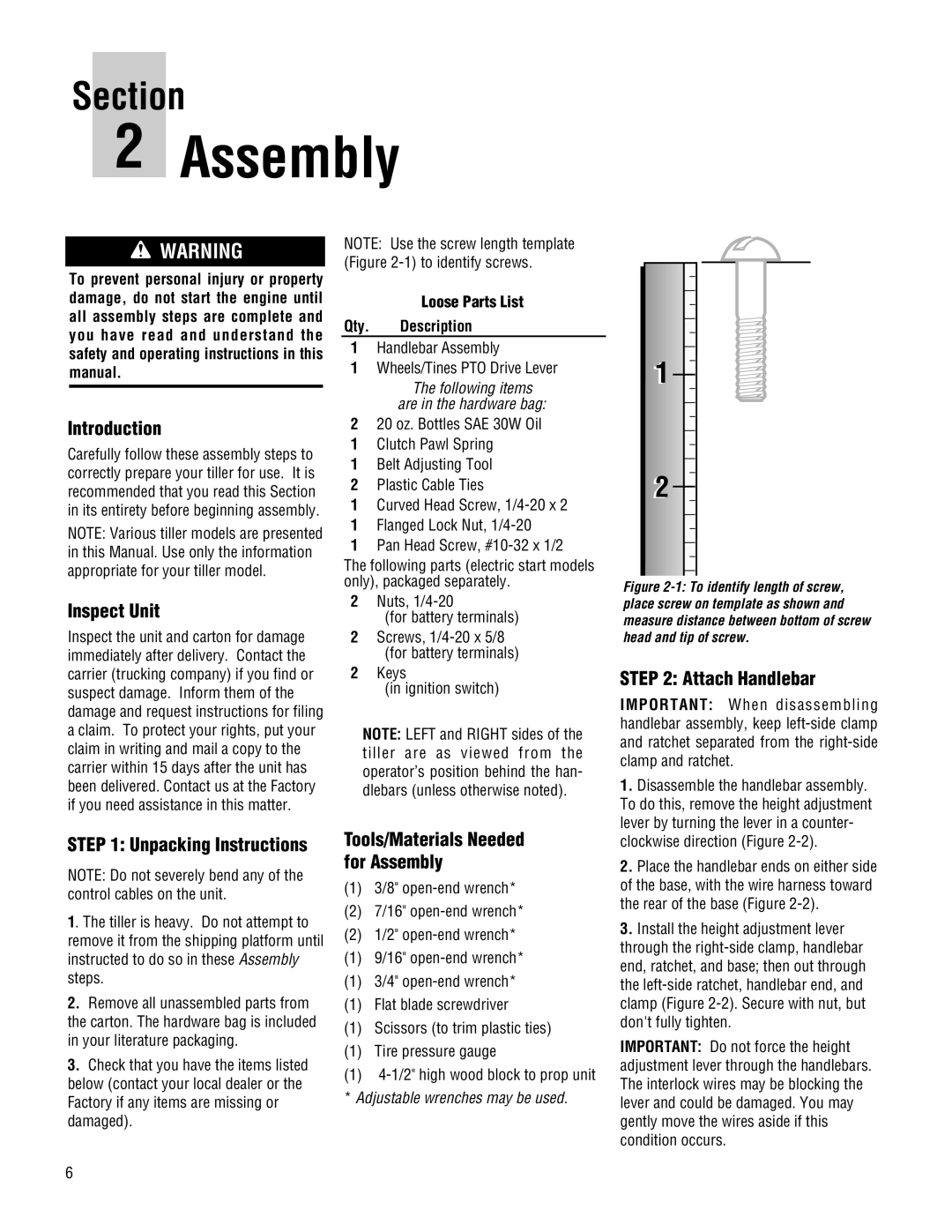 Troy-Bilt E682J-Horse manual Assembly, Introduction, Inspect Unit, Attach Handlebar, Unpacking Instructions, Section 