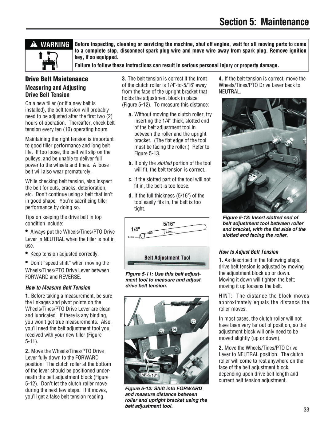 Troy-Bilt 682JHorseTM Drive Belt Maintenance, Measuring and Adjusting Drive Belt Tension, How to Measure Belt Tension 