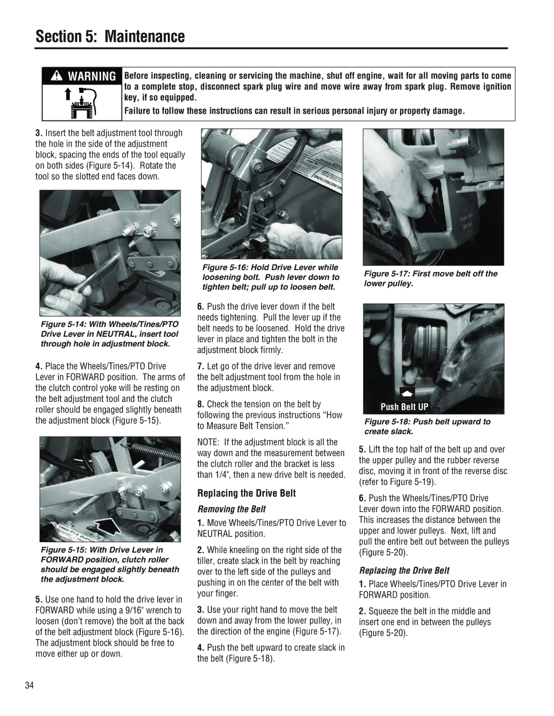 Troy-Bilt E682LHorseTM, 682JHorseTM, E686NHorseTM manual Replacing the Drive Belt, Removing the Belt 