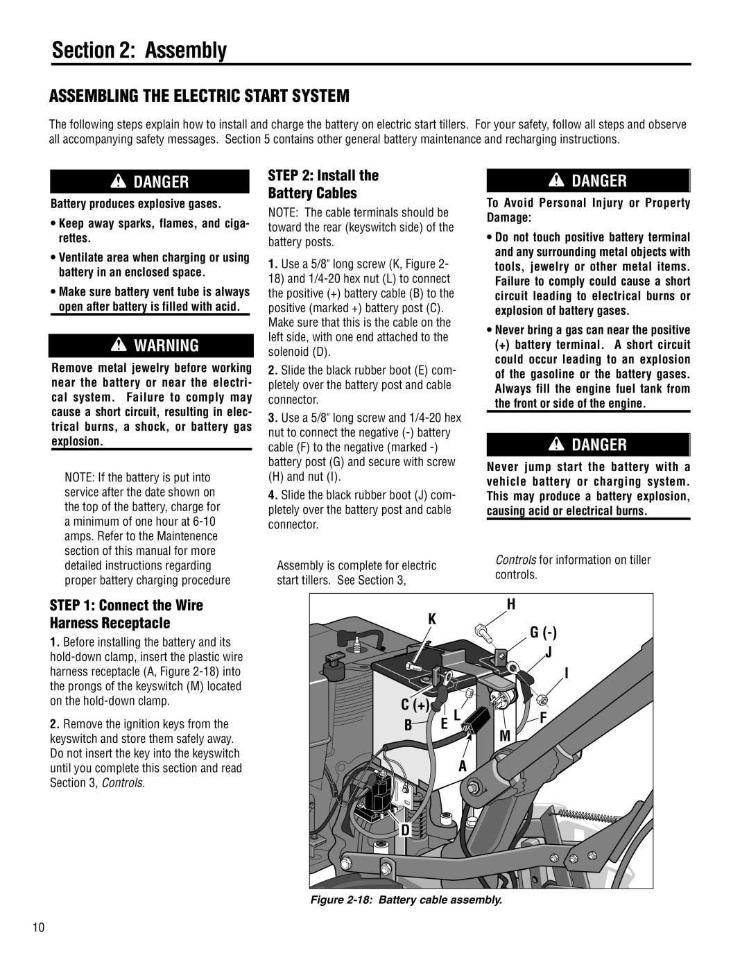 Troy-Bilt E683G-Big Red, 683-Horse, E683F-Horse manual Install Battery Cables, To Avoid Personal Injury or Property Damage 