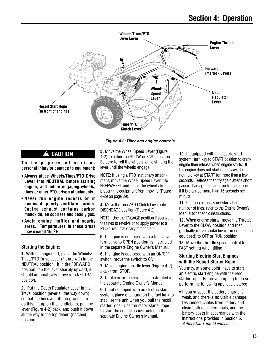 Troy-Bilt 683-Horse, E683G-Big Red manual Operation, Starting the Engine, Move engine throttle lever -2 away from Stop 