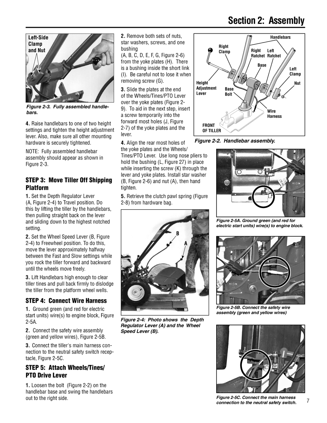 Troy-Bilt E683G-Big Red, 683-Horse Assembly, Move Tiller Off Shipping Platform, Connect Wire Harness, Left-Side Clamp Nut 