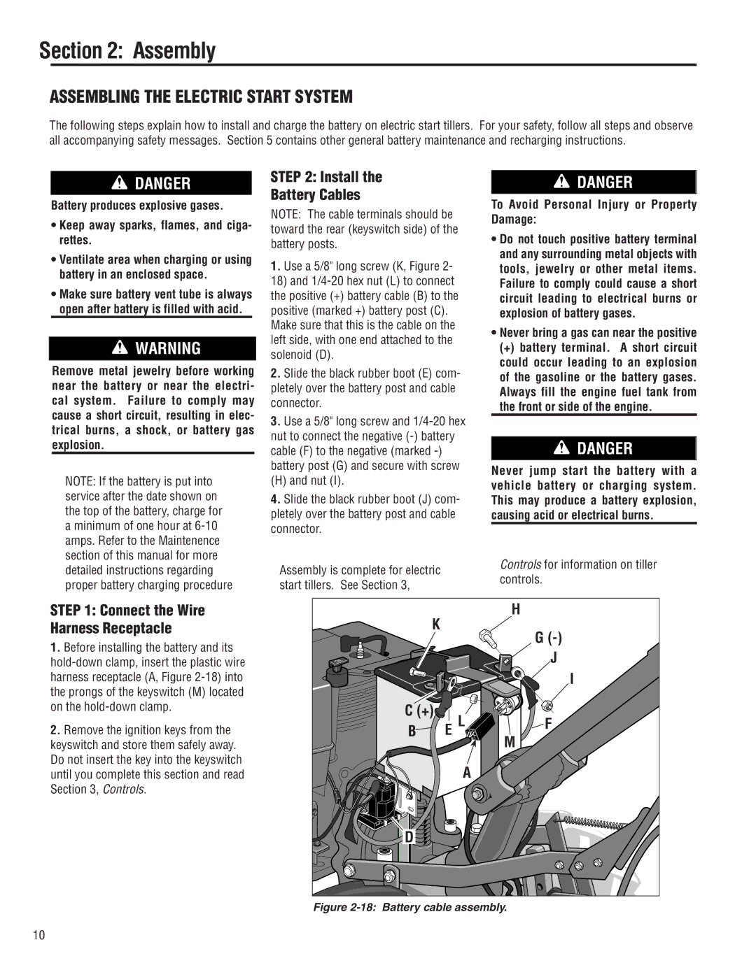 Troy-Bilt E683F, E683G manual Install Battery Cables, To Avoid Personal Injury or Property Damage 