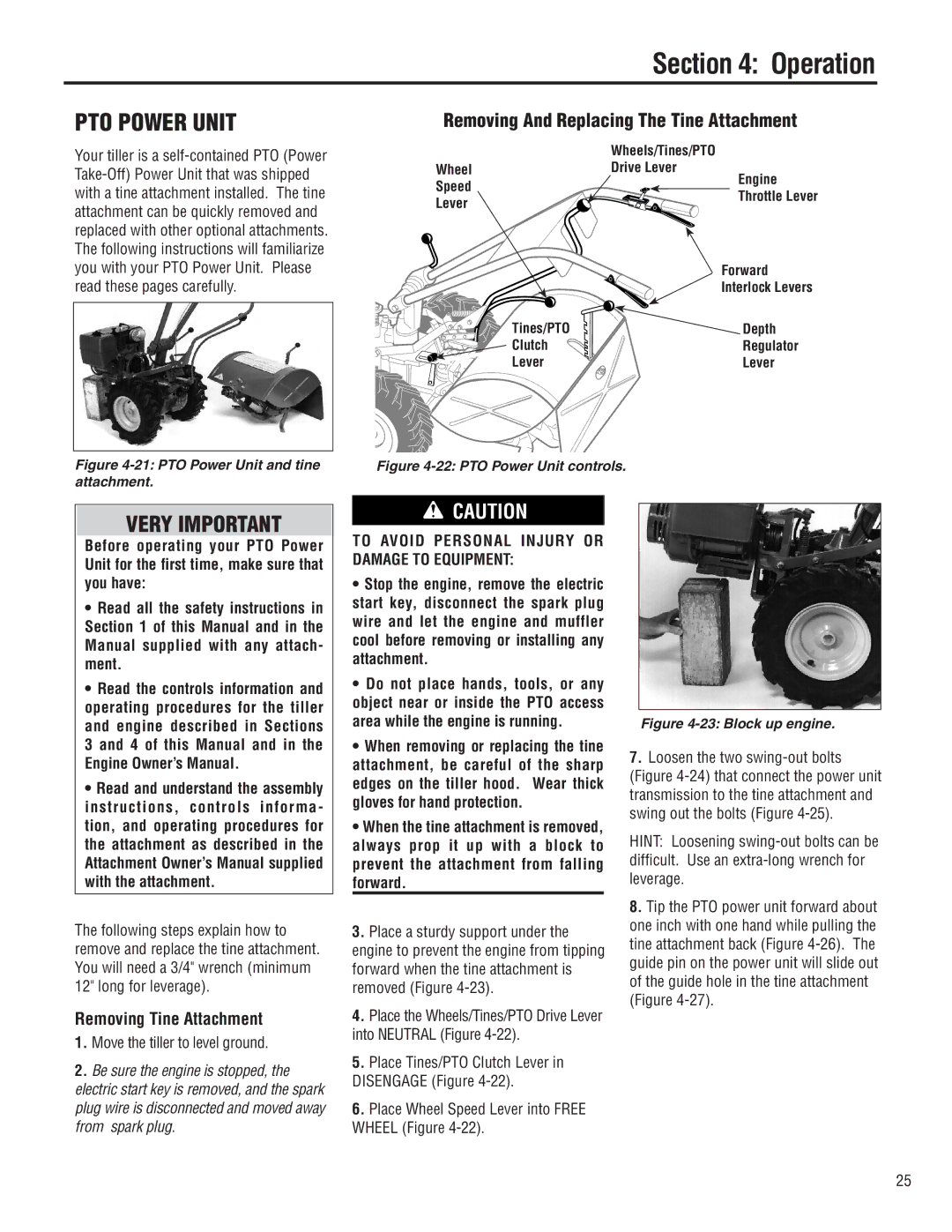 Troy-Bilt E683F Removing And Replacing The Tine Attachment, Removing Tine Attachment, Move the tiller to level ground 