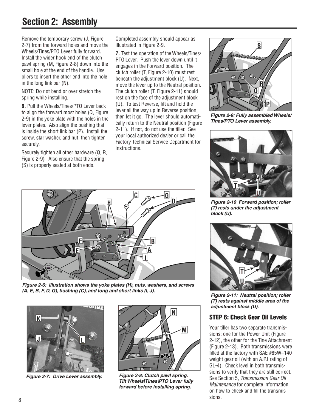 Troy-Bilt E683G, E683F manual Check Gear Oil Levels, Remove the temporary screw J, Figure 