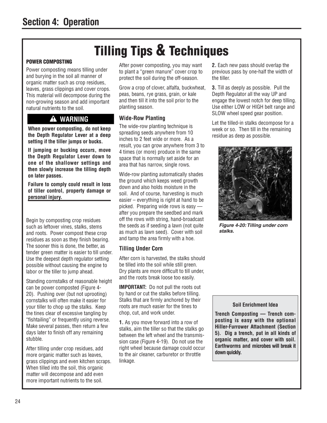 Troy-Bilt 683F Wide-Row Planting, Tilling Under Corn, Power Composting, Soil Enrichment Idea, Tilling Tips & Techniques 