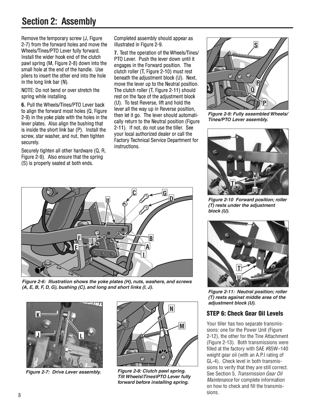 Troy-Bilt E683G, E683F manual K J L, Check Gear Oil Levels, Assembly 